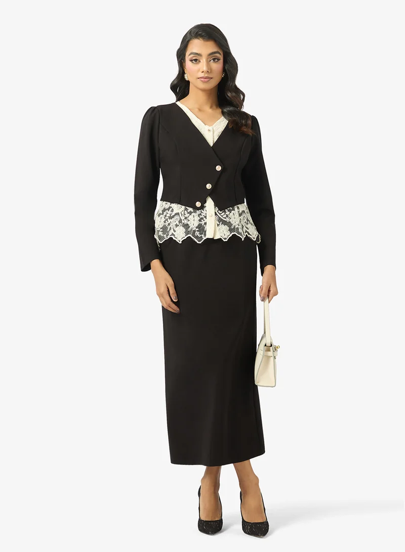 Khizana  Lace Trim Top & Column Skirt Set for Women | Best Price UAE